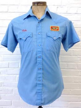 (L) Men's Vintage 70's Western Work Shirt! Gray-Blue, "Redding Seed & Supply" "Gale" Short-Sleeves!