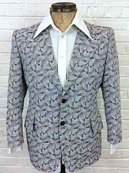 (41) Mens Vintage 70s Disco Blazer! Wild Triangles & Squares in Mauve, White & Gray!