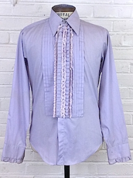 (XS) Mens 1970's Ruffled Tuxedo Shirt! Lavender w/ One Row Of Ruffles & White Lace!