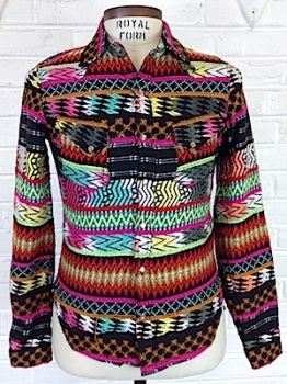 (XS) Mens Vintage Western Shirt! Crazy Cool Gutemalan-esque Pattern in Rainbow Colors!