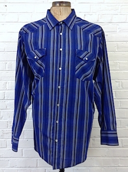 (3XL/4XL) BIG MAN Western Shirt! Blue, White, Black & Navy Vertical Stripes!