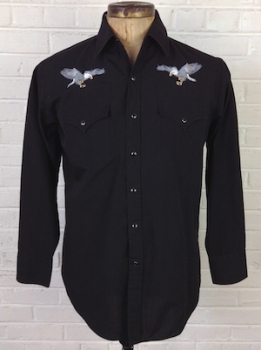 (L) Mens Vintage Western Shirt! Black w/ Embroidered Eagles on Yoke!