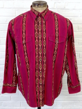 (2XL) BIG MAN Vintage Western Shirt! Red, Black & Brown w/ Southwestern Stripes!