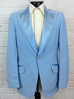 Men's Vintage Blue Tuxedo Jacket with Velvet Collar 1970's Disco Prom 42 Short 