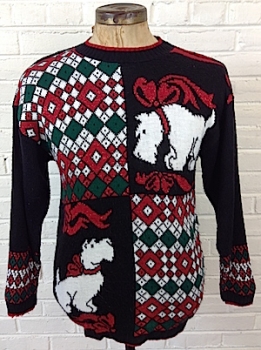 (Mens M) Ugly Xmas Sweater! Super Soft w/ Scotty Dogs, Sparkle & Argyle!