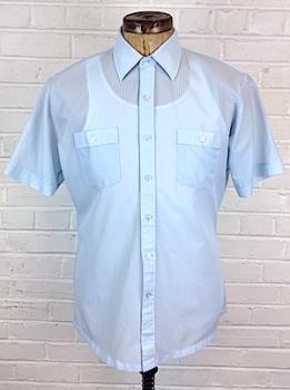(XL) Mens Vintage 70s/80s Short Sleeve Shirt! Sheer Light Blue!