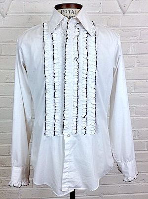 (M) Mens 1970's Ruffled Tuxedo Shirt! White w/ 5 Rows of Ruffles Tipped ...