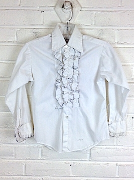 (31" Chest) Kids 1970's Tuxedo Shirt! White W/ 1 Row of Ruffles Tipped in Black