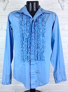 (XXS) Men's Vintage 70's Ruffled Tuxedo Shirt! 7 Rows of Black Tipped Ruffles!