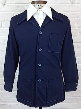 (37) Mens Vintage 70s Western Leisure Jacket! Navy Blue w/ Light Blue Top Stitching!