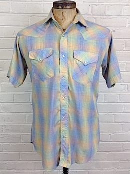 (XL) Men's Vintage Western Shirt! Rainbow Plaid!