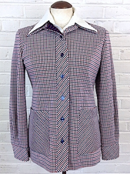 (S/M) Womens Vintage 70's Leisure Jacket! Red, White & Blue Plaid!