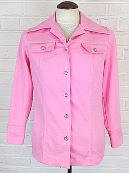 (XS) Womens Vintage 70's Western Style Shirt! Texturized Bright Pink!