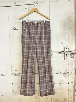 (31x31) Mens Vintage 1970s Cuffed Disco Pants. Taupe, Brown & Rust Plaid!