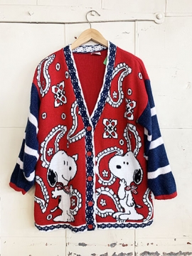 (Mens M) SNOOPY Soft N' Cozy Xmas Cardigan Sweater. Red White & Blue!