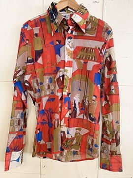 (S/M) Mens Vintage 70s Disco Shirt. Backgammon Social Club Print! Never Worn.