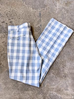 (34x33.5) Mens Vintage 70s Disco Pants. Light Blue, Off-White & Yellow Plaid!
