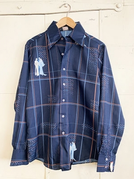 (M) Mens Vintage 70s Navy Blue & Clay w/ Fancy Couples and Trippy Diamonds. Never Worn.