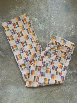 (34x31) Mens Vintage 70s Disco Pants. Mocha Brown w/ Green,Blue,Purple,Orange & Yellow Plaid!