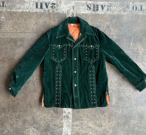 (M) Mens Vintage 70s Disco Jacket. Forest Green Velvet w/ Silver Studs & Snaps!