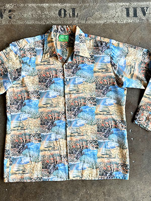 (XL) Mens Vintage 70s Disco Shirt. Rainbow & Flower Fields. Rare Photo Print!