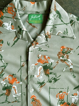 (M) Mens Vintage 70s Disco Shirt. Green, Orange, Off-White & Brown w/ Football Players!