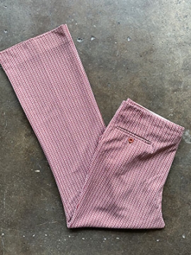 (34x32) Mens Vintage 70s Disco Pants. Off-White & Clay Psychedelic Striped Flares.