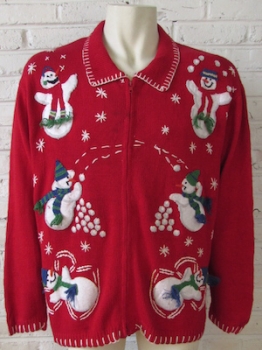 (Mens XL) Ugly Xmas Cardigan. Juggling Snowmen!