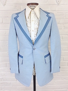 (38 Tall) Men's Vintage 1970s Tuxedo Jacket. Powder Blue w/ Speckled Texture.