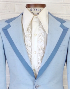 (37 Tall) Men's Vintage 1970s Tuxedo Jacket. Speckled TEXTURED POWDER BLUE! AS-IS.