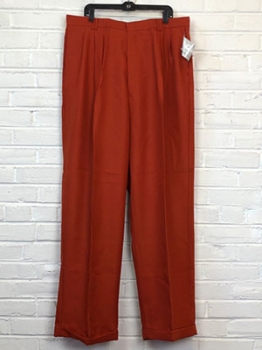 Unworn! Men's wide leg cuffed 1980s swing/40s style gangster pants. Burnt Orange zigzags. Multiple s