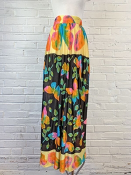 (27" waist) Women's Vintage 70s Maxi Skirt. Yellow & Black w/ Pink, Orange and Blue Butterflies!