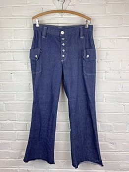 (32x28) Mens Vintage 60s/70s Indigo Jeans. Button Fly w/ Huge outer pockets! As-Is.