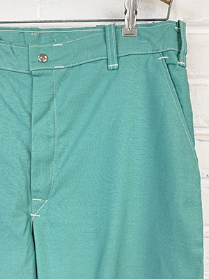 (34x32) Mens Vintage 70s Disco pants. Light Seafoam Green w/ White topstitching! As-Is.