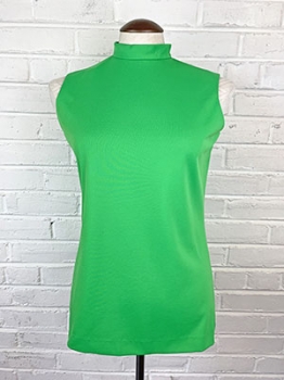 (S) Women's Vintage 70s Sleeveless Top. Bright Green w/ back zipper!