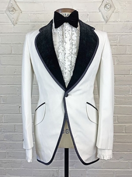 (41 Long) Mens Vintage Tuxedo Jacket. White w/ Black Velvet Lapels & Satin Trim! As-Is.