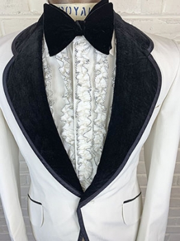 (36) Mens Vintage Tuxedo Jacket. White w/ Black Velvet Lapels & Satin Trim!