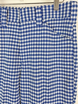 (30x31) Mens Vintage 70s Disco Pants. White & Royal Blue Houndstooth! As-Is.