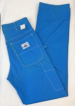 (28x33) Mens Vintage 70s Painter's Jeans. Bright Blue w/ White Topstitching! As-Is.