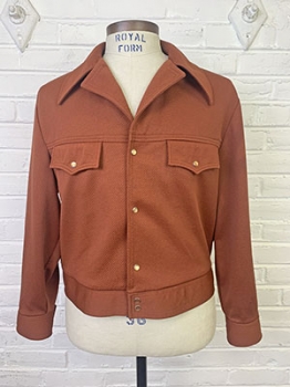 (44) Mens Vintage 70s Disco Cropped Leisure Jacket. Burnt Orange Western Style! As-Is.