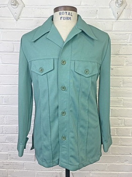 (40) Mens Vintage 70s Disco Leisure Jacket. Sage Green w/ Funkalicious Buttons!